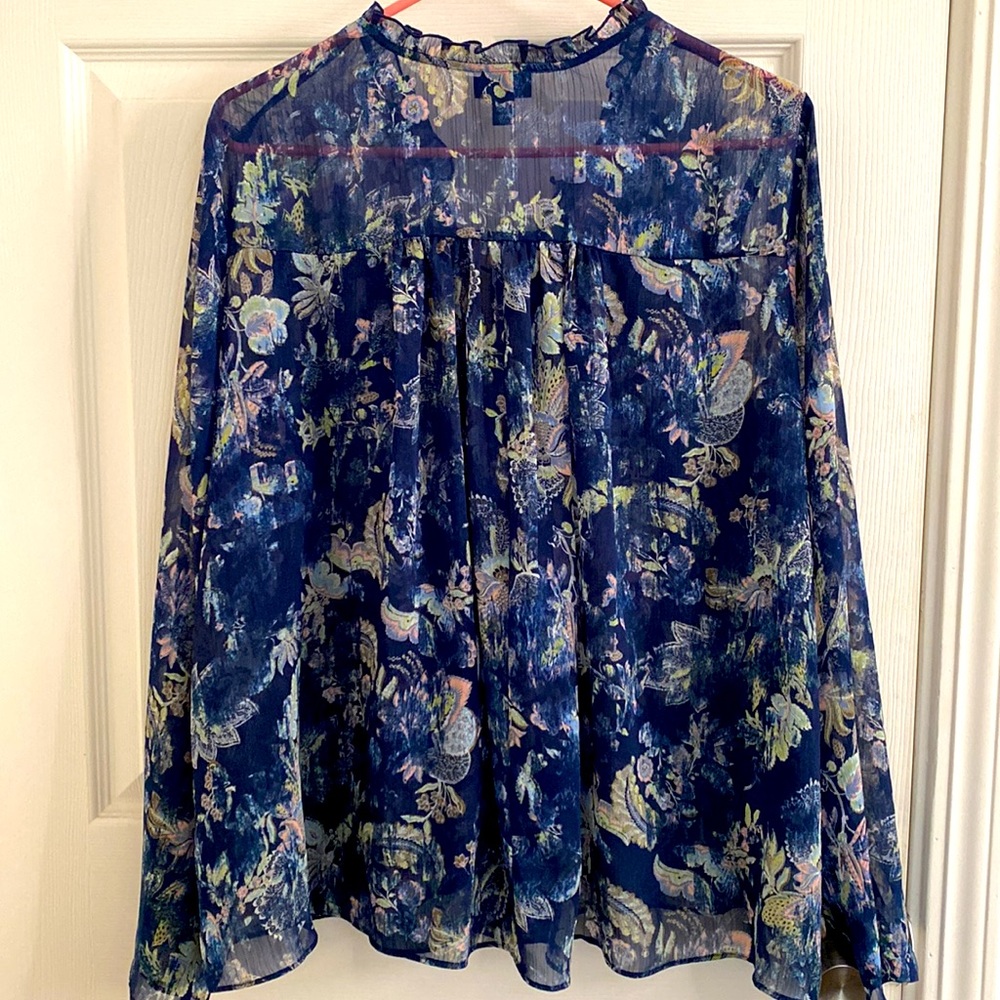 ANA - A New Approach - Womens Pullover Blouse - Size 1X - Blue Floral Print - Picture 2 of 7